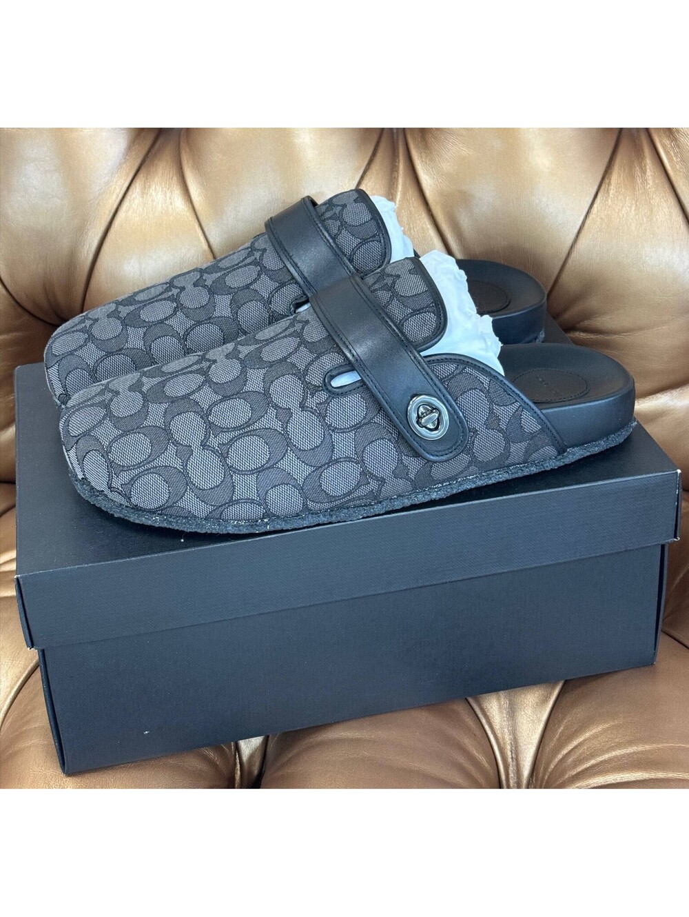 Coach Men's Signature Logo Buckle Clogs Size 12D Box Receipt